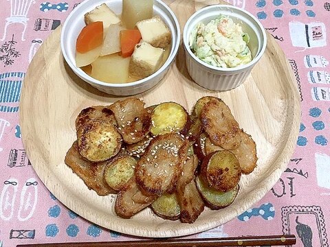 さつまいもと大豆ミートの豚じゃが風味噌炒め